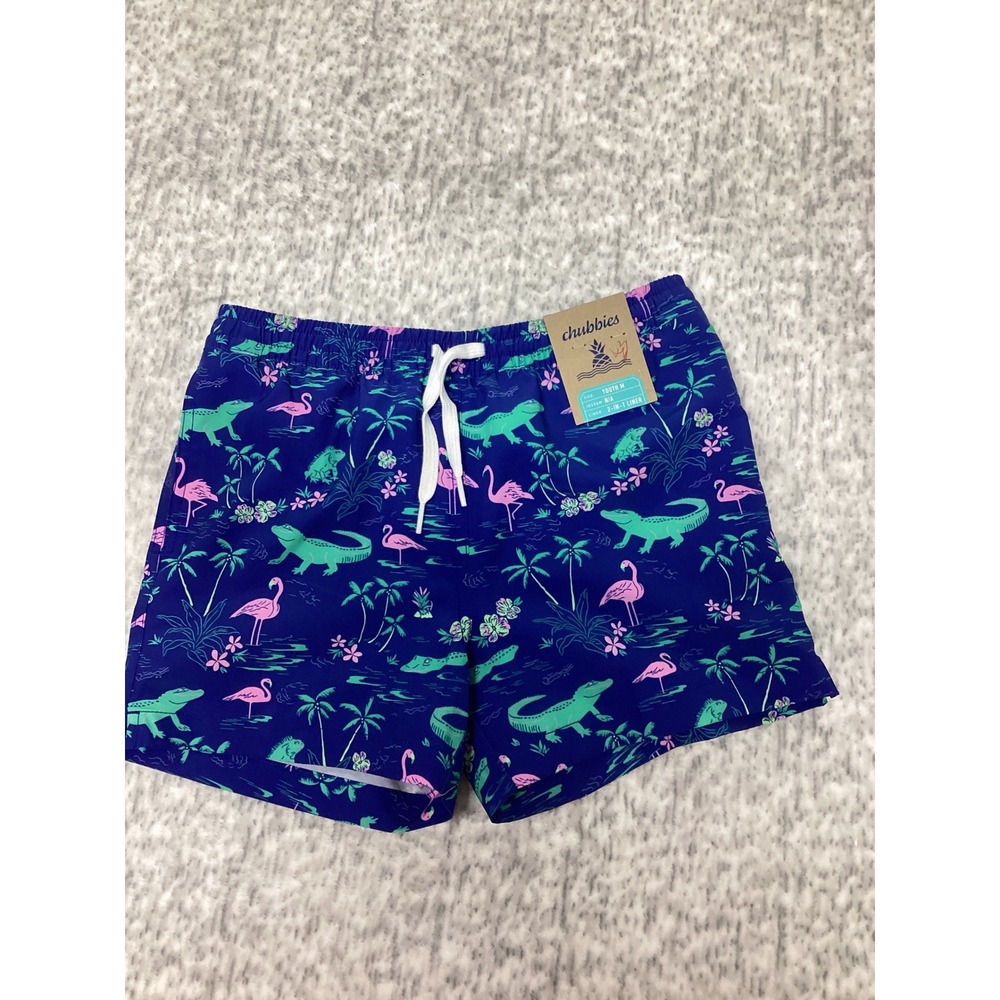 Chubbies Youth M 10/12 Swim Trunk Swamp & Circumstances Flamingo Gator Blue